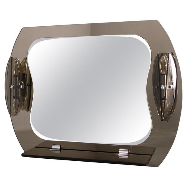 Large Glass Wall Mirror with Lights and Shelf from Fontana Arte, Italy, 1980s For Sale - Image 9 of 9