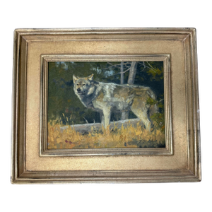 Original Oil Painting Grey Wolf — Signed Wildlife Art — Neutral Framed Cabin / Lodge Decor