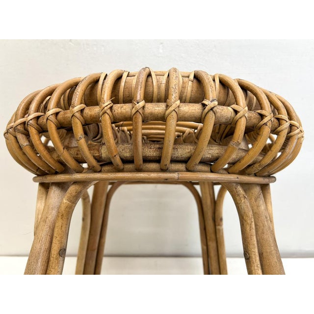 1950s Mid-Century French Woven Bamboo Rattan Stool, 1950s For Sale - Image 5 of 13