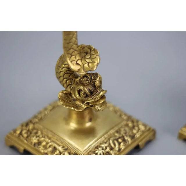 Metal French Bronze Candlesticks with Dolphin Figures, Set of 2 For Sale - Image 7 of 18