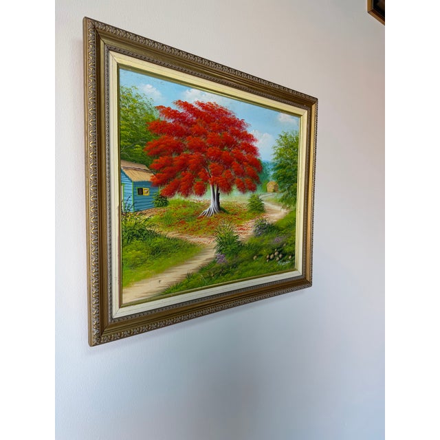A vibrant and uplifting 2000’s countryside landscape oil painting by Francisco Lopez, beautifully centered around a...