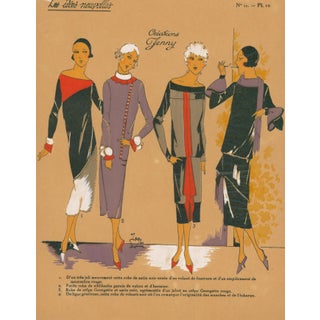 French Art Deco Pochoir Fashion Plate – Four Women’s Ensembles-1920's For Sale