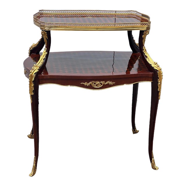 1960s Parquetry Two Tier Tea Table For Sale