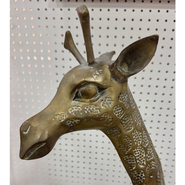 Brass Late 20th Century 54” Vintage Large Heavy Brass Detailed Giraffe Sculpture For Sale - Image 8 of 9