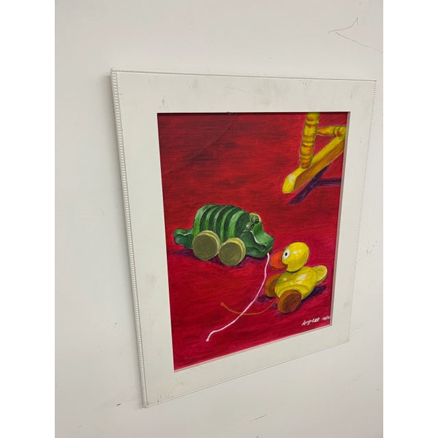 Vintage Painting of Pull Toys by Amy Lee, 2006 - Original on Canvas, Framed For Sale - Image 4 of 10