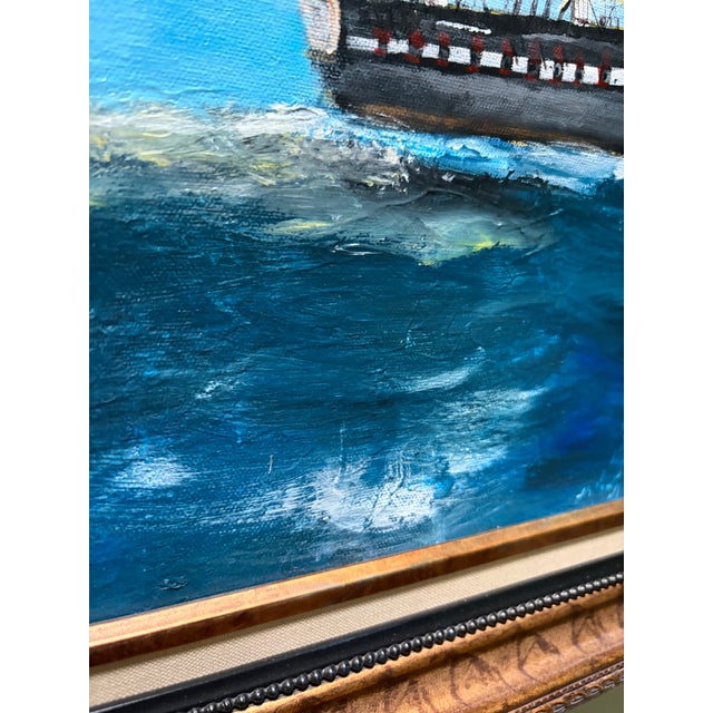 2018 Signed "Brennan" Folk Art Maritime Sailing Ship Painting in Ornate Frame For Sale - Image 15 of 17