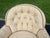 Pair of Tufted Button Back Swivel Chairs in a Cream Color With Brown Piping For Sale - Image 13 of 18