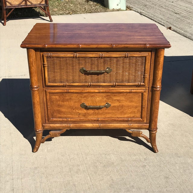 1980s Fretwork Faux Bamboo Cane Nightstand Chairish