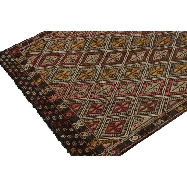 1950s Vintage Cecim Kilim Tribal Rug in Beige-Brown, Multicolor Geometric Pattern For Sale - Image 5 of 7