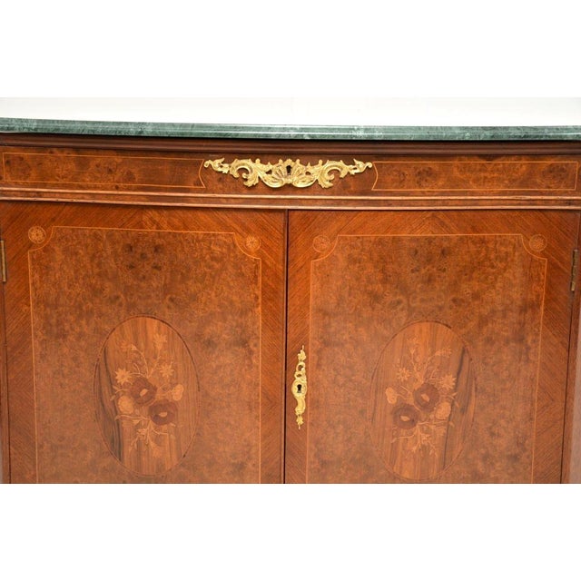 Antique French Burr Walnut Cabinet with Marble Top, 1930s For Sale - Image 9 of 11