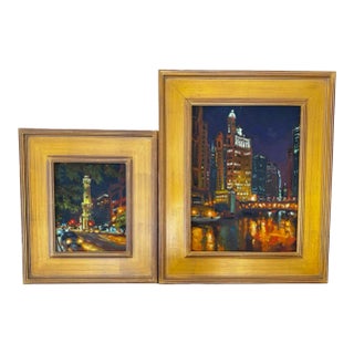 Jennifer Smith Rogers Chicago Cityscape Oils (Pair), 2008 – Framed – Wells Gallery Provenance For Sale