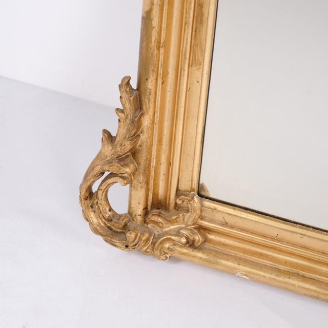 1900 - 1909 Large 19th Century Antique French Louis XV Rococo Giltwood Mirror For Sale - Image 5 of 9