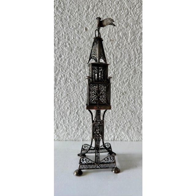 Rare 19th C Antique Silver Filigree Judaica Besamim Spice Tower Austro Hungarian For Sale - Image 4 of 12