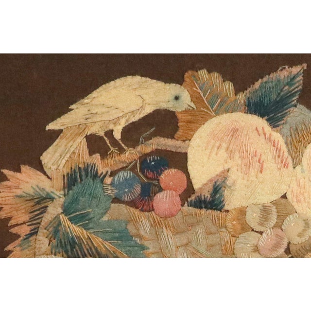 Traditional Regency Wool and Silk Threadwork Picture: Still Life of Fruit With Birds For Sale - Image 3 of 16