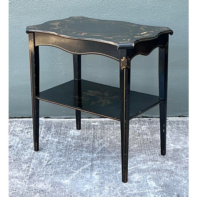 Vintage Hand Painted Chinoiserie Side Table For Sale - Image 10 of 12