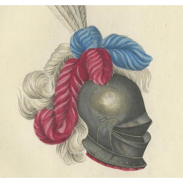Ornate Knightly Helmets with Plumes, 1842, Lithograph For Sale - Image 4 of 7