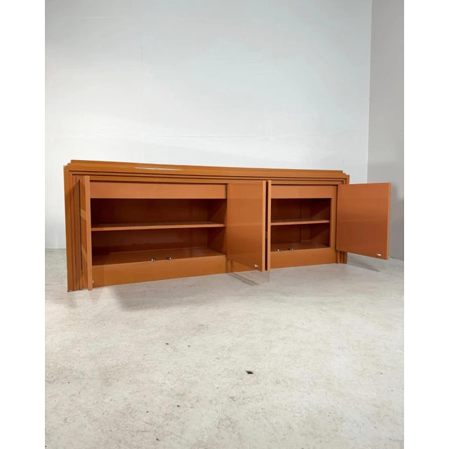 Mid-Century Modern Italian Orange Lacquered Sideboard with Inlay, 1970s For Sale - Image 3 of 16