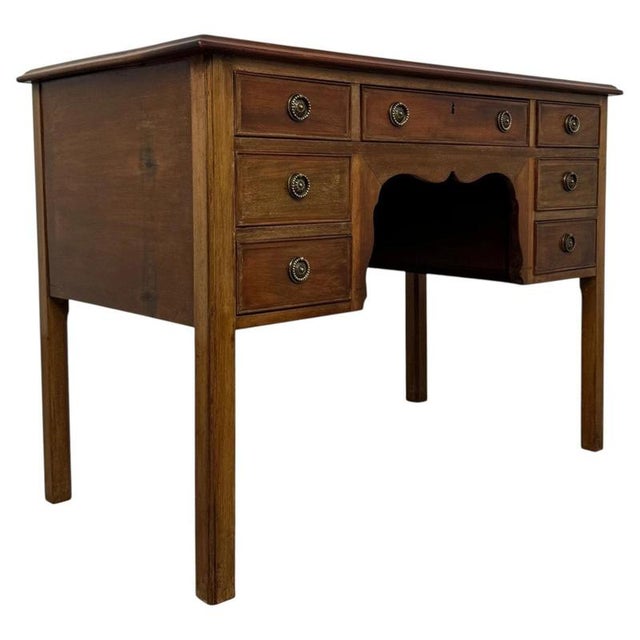 Early 20th Century English Mahogany Writing Table with Leather Top For Sale - Image 4 of 12