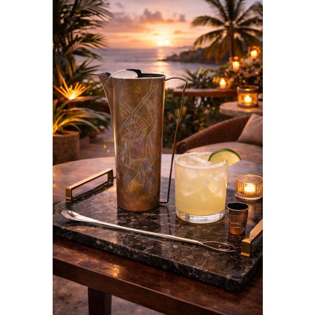 A rare and highly sculptural Mexican Modernist cocktail pitcher set designed by Ana Nuñez Brilanti and produced by...