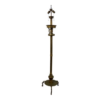Asian Motif Etched Brass Free Standing Floor Lamp C.1920 For Sale