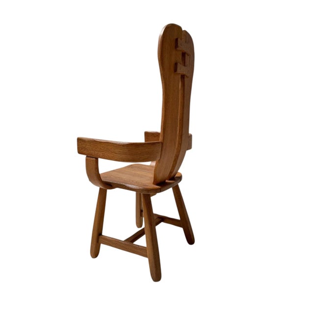 Wood Brutalist Oak Dining Room Chairs from Kunstmeubelen de Puydt, Belgium, 1970s, Set of 6 For Sale - Image 7 of 16