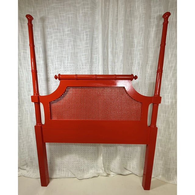 Vintage Bali Hai Faux Bamboo Cane Twin Headboard by Henry Link- Newly Painted Flirt Red by Behr For Sale - Image 11 of 11