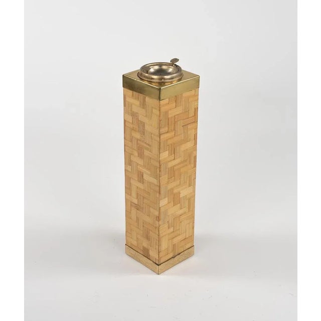 Brown Mid-Century Floor Ashtray in Bamboo and Brass, Italy, 1970s For Sale - Image 8 of 13