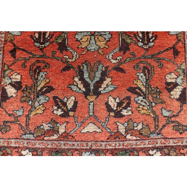 Antique Persian Hamadan Carpet With Floral Designs in Soft Orange Red and Brown For Sale - Image 9 of 13