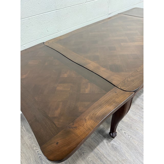Late 20th Century Vintage French Provincial Louis XV Style Parquetry Top Draw Leaf Dining Table For Sale - Image 5 of 13