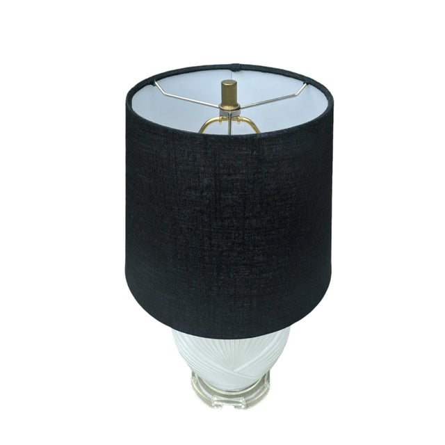 White Vintage Postmodern Ribbed White Glass Lamp With Lucite Curved Base For Sale - Image 8 of 11