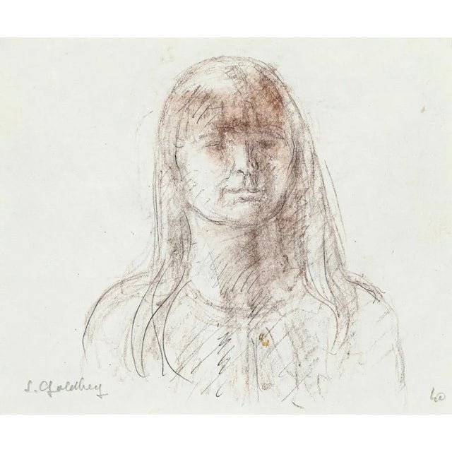 Woman- Original Pencil and Pastel Drawing by S. Goldberg - Mid 20th Century Mid 20th Century For Sale - Image 3 of 3