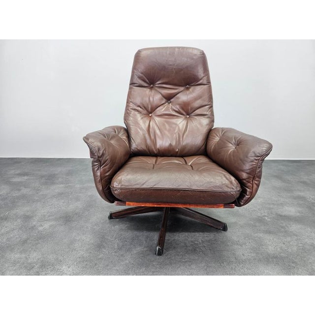 Vintage Swivel Chair in Leather and Wood from Göte Möbler, Sweden, 1960s For Sale - Image 12 of 15