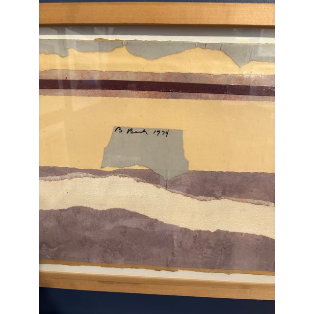 Paper collage and paint mounted in wood frame. Signed 1974 Barbara Beck artist. Beck’s work is inspired by artist such as...