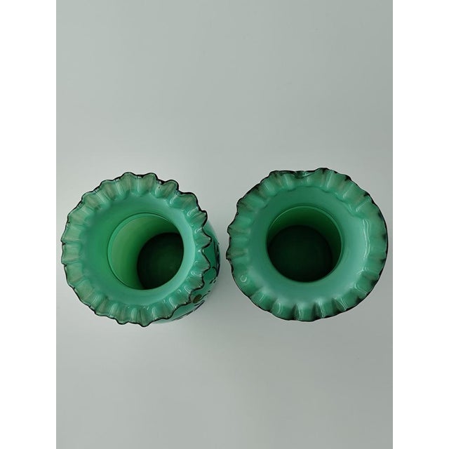 1950s Victorian Art Nouveau Bristol Mouth-Blown Vases, 1950s, Set of 2 For Sale - Image 5 of 7