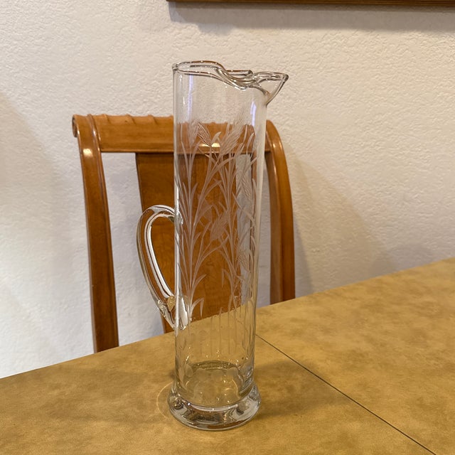 Glass 1950s Mid Century Modern Javit Glass Fine Wheat Engraved Handled Martini Pitcher For Sale - Image 7 of 7