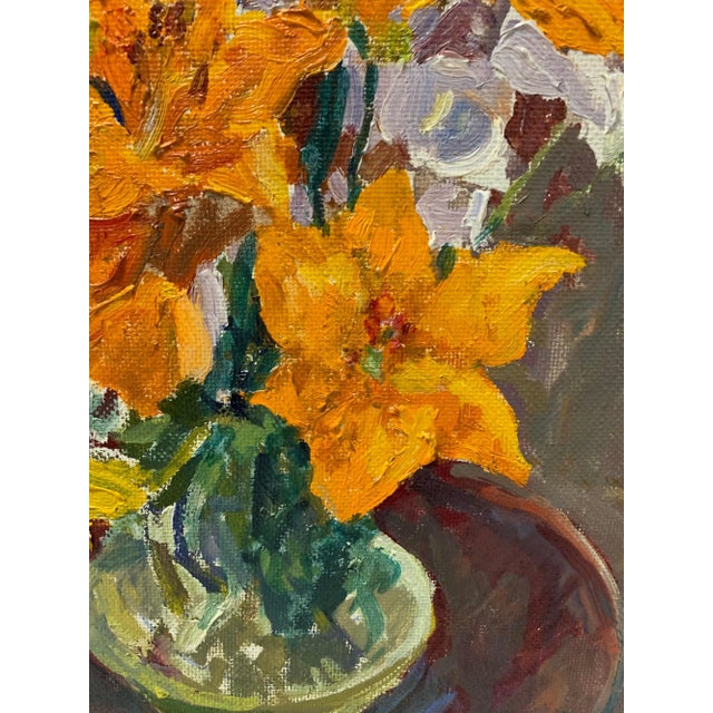 1980s Maya Kopitzeva, Bouquet of Orange Flowers, 1981, Oil Painting, Framed For Sale - Image 5 of 6
