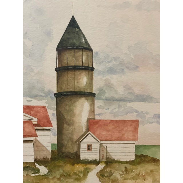 Vintage Lighthouse Painting Original Signed Watercolor Framed and Matted For Sale - Image 4 of 7