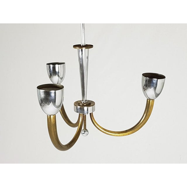 Vintage Italian Brass and Chrome Plated Metal Pendant Lamp, 1940s For Sale - Image 9 of 10