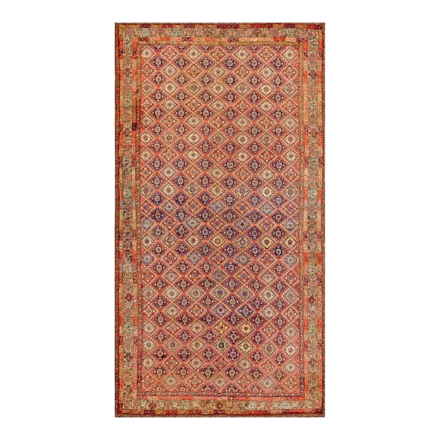 Singular Red Color With Small Dimond Pattern Design Antique W. Persian Senneh Rug For Sale