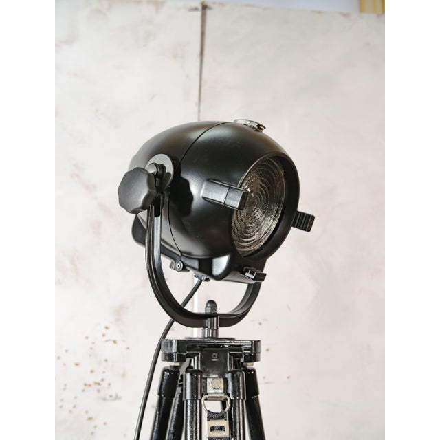 Black Satin Black Rank Strand Patt 123 Theater Spotlight Floor Lamp with Black Wooden Tripod, 1960s For Sale - Image 8 of 18