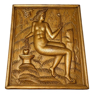 Carved Oak Panel of Allegorical Female Figure, 1920s For Sale