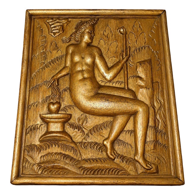 Carved Oak Panel of Allegorical Female Figure, 1920s For Sale