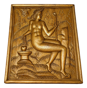 Carved Oak Panel of Allegorical Female Figure, 1920s