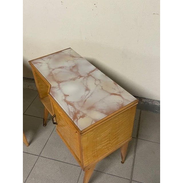 Italian Bedside Tables in Birch Burl and Glass, 1950s, Set of 2 For Sale - Image 16 of 18