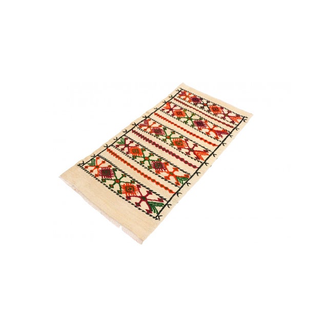 Vintage handwoven decorative kilim rug from Denizli region of Turkey. Approximately 50-60 years old. In very good...