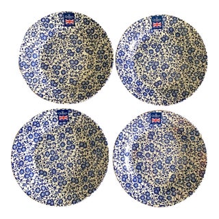Vintage Queen's by Churchill 10” Calico English Cottage Blue Dinner Plates -Set of 4 For Sale