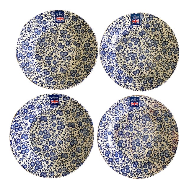Vintage Queen's by Churchill 10” Calico English Cottage Blue Dinner Plates -Set of 4 For Sale