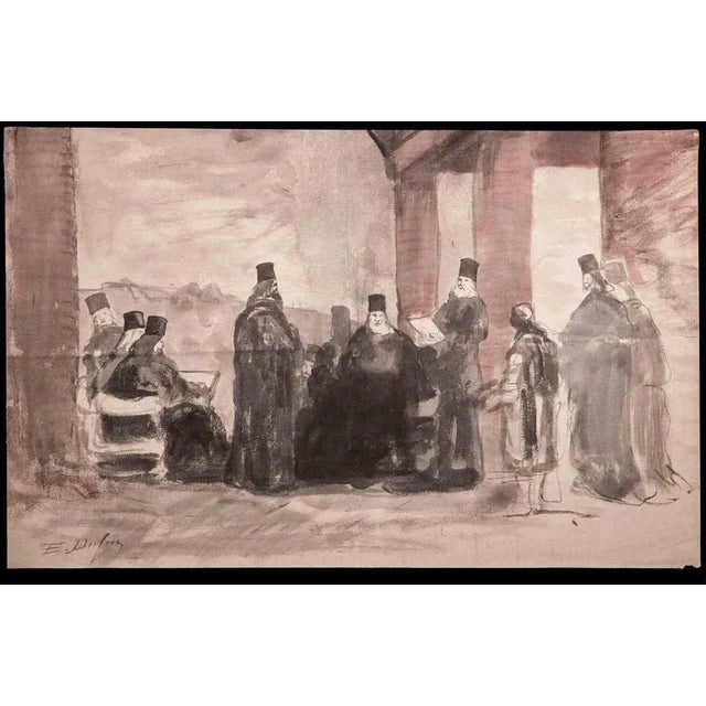 The Assembly is an original drawing in watercolor and pencil realized by Edouard Dufeu (1840-1900) in the late 19th...