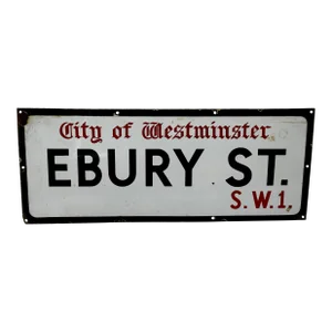 Mid Century British Enamel London Road Sign City of Westminster Ebury Street Belgravia Sw1