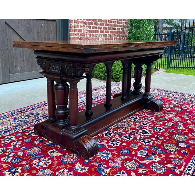 SUPERB Antique French Renaissance Revival Oak Draw Leaf Dining Table or Writing Desk ~~HIGHLY CARVED~~c. Mid-19th Century...